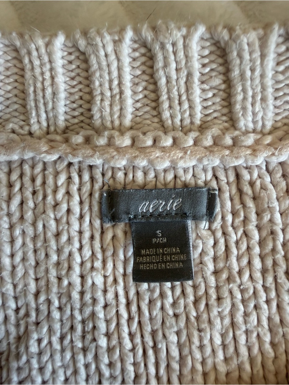 aerie Cream Chunky Knit Crew Sweater